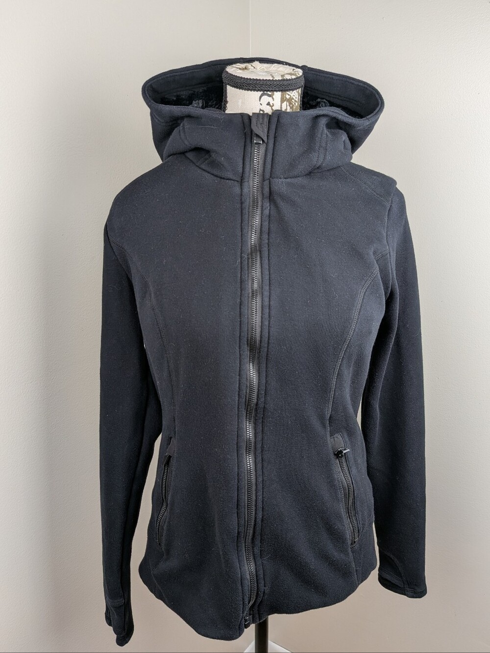Active Life Black Heather Thick Plush Full Zip Jacket Hoodie Size S Thumholeb
